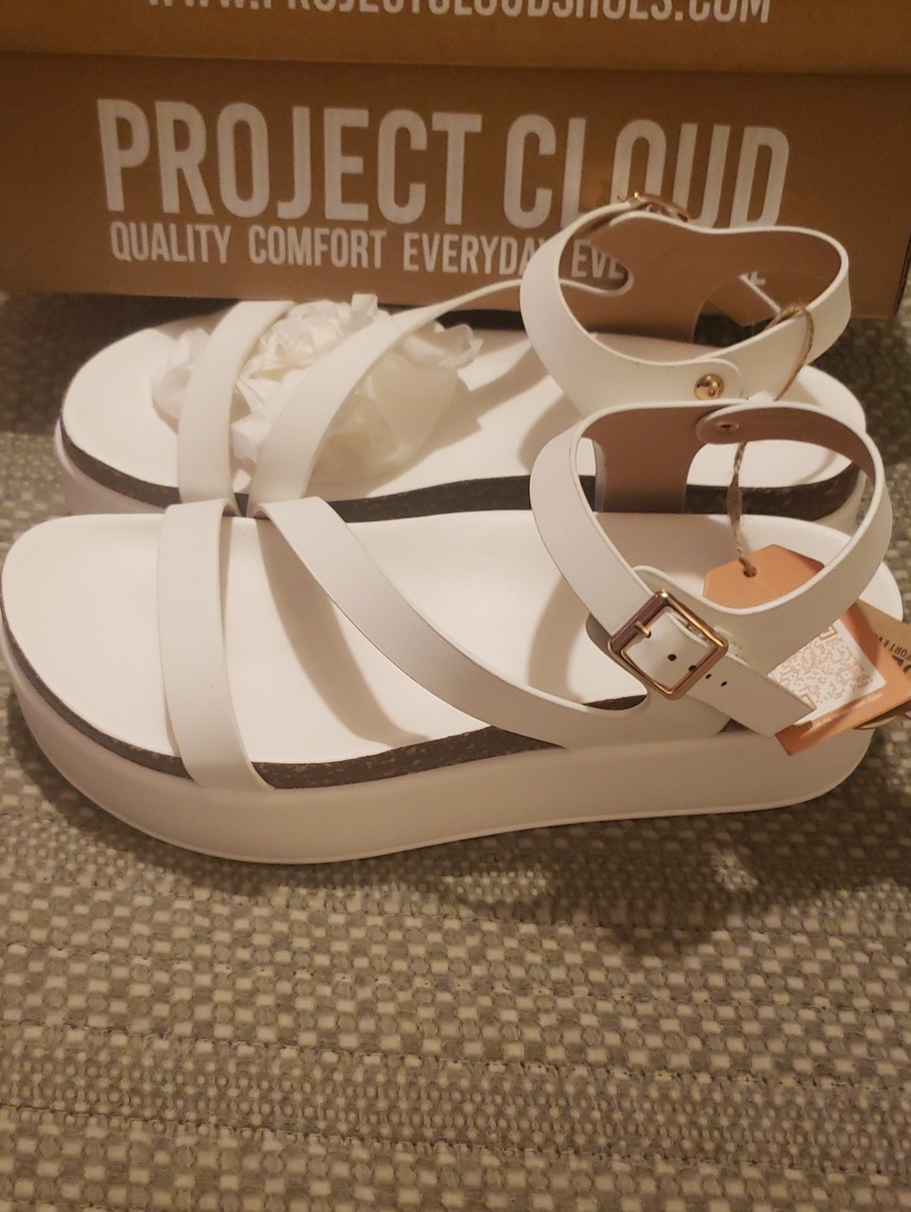 Project Cloud White Platform Ankle-Strap Sandals
